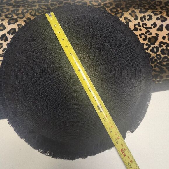 Animal Print 6 Ft Table Runner, Velour, Tassels, 4 Black Round Placemats 15" - Picture 4 of 6